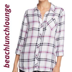 NWT BEACH LUNCH LOUNGE Bailey Long Sleeve Soft Plaid Button Up Shirt, Size Small